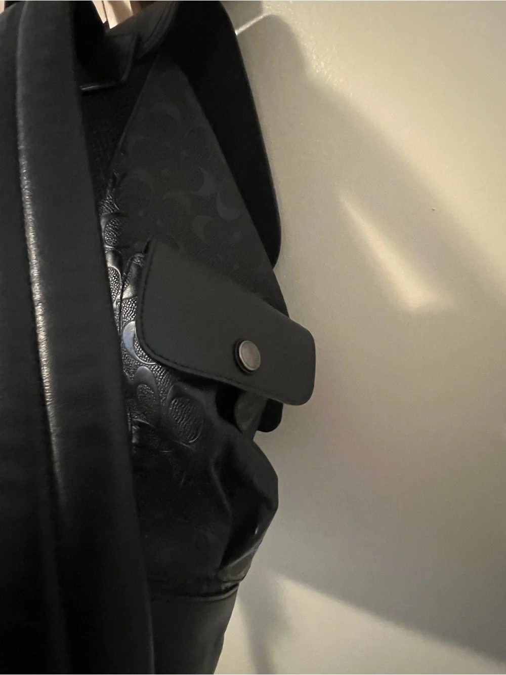 Coach Mens Hudson Backpack in Black Debossed Signature Leather